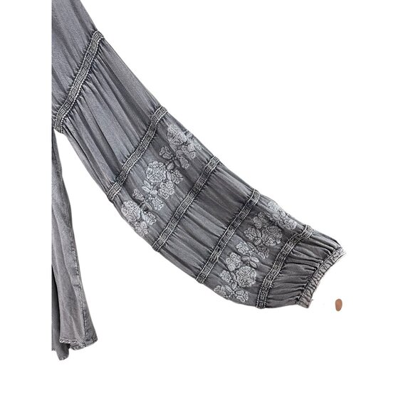 Solitaire Boho Womens Blouse With Embroidered Balloon Sleeves - Picture 2 of 7